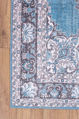 Outlet 75x230 Blues Vintage Desenli Dokuma Taban Dekoratif Mavi Halı AL-201 - 7