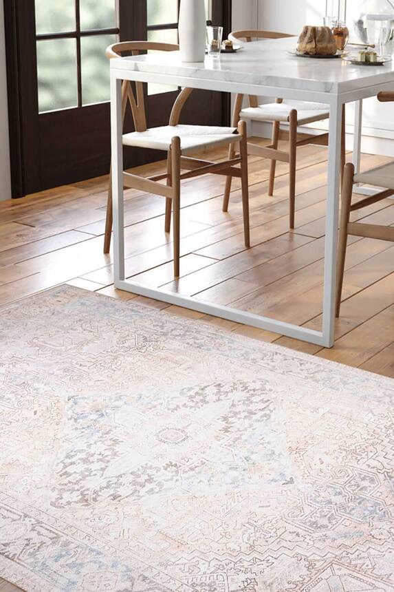 Outlet 75x150 Dorian Eskitme Desenli Dokuma Taban Dekoratif Bej Halı AL-349 - 1