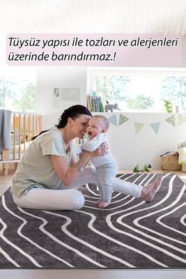 Outlet 230x330 Funk Şönil Dokuma Pamuk Polyester Siyah Halı AL-421 - 5